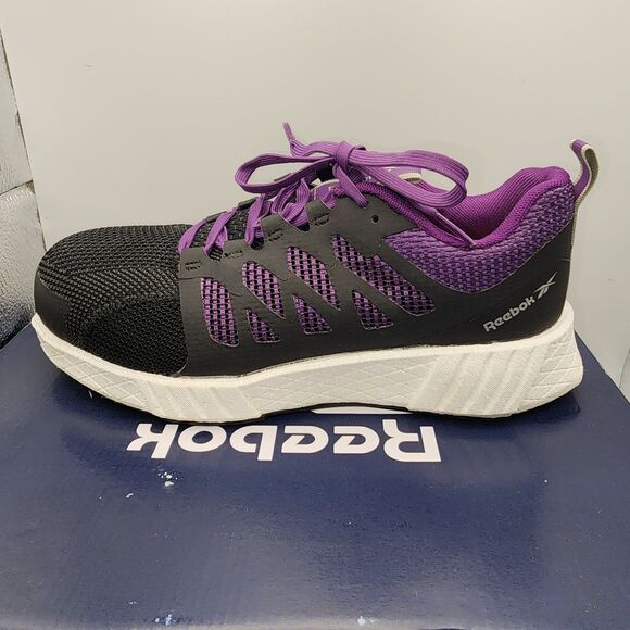 Reebok Fusion Flexweave Work Shoes Women 7.5 M BlackComposite Toe Missing Insole - Picture 8 of 16